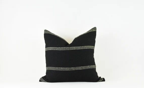 Aria Stripe- Black Indian Wool Stripe Pillow Cover | Etsy (US)
