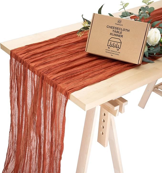 Vitalizart Cheesecloth Table Runner Terracotta 35 x 120 Inches Gauze Tablecloth 10Ft Burnt Orange... | Amazon (US)