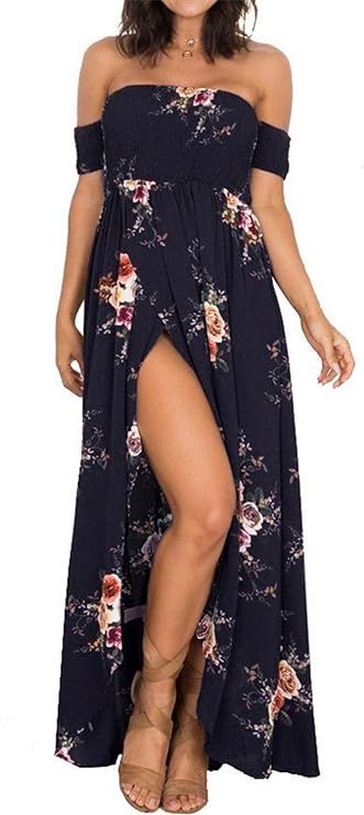 Summer Beach Maxi Dresses for Women Off The Shoulder Floral Boho Sundresses | Amazon (US)