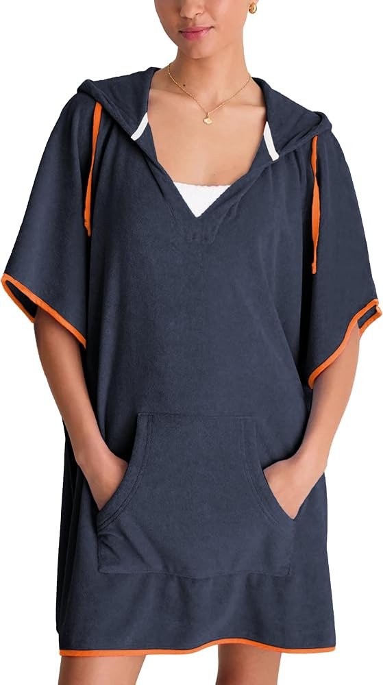 Women's Summer Terry Cloth Beach Swimsuit Cover Up Hooded V Neck Swimwear Dress Resort Wear with ... | Amazon (US)