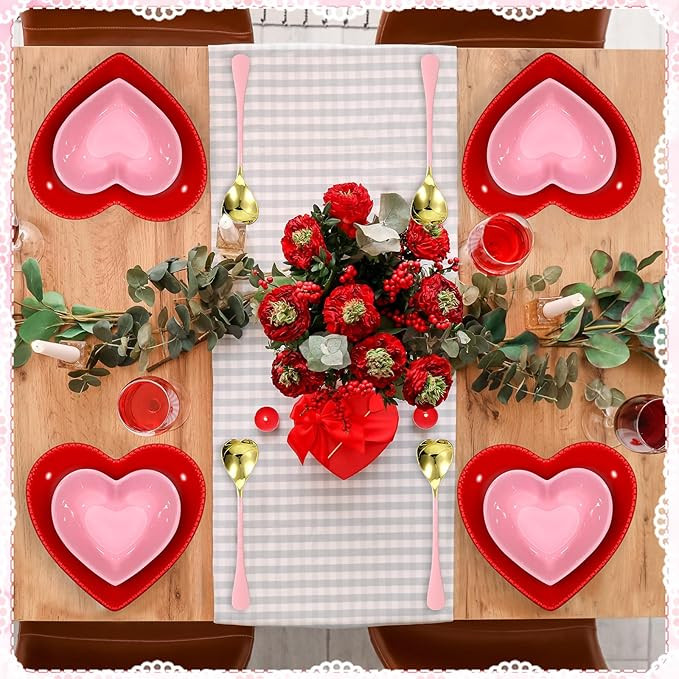 Nitial 12 Pcs Heart Bowl Set Heart Shaped Bowl Cute Ceramic Bowl Heart Shaped Plates Spoons Dishe... | Amazon (US)