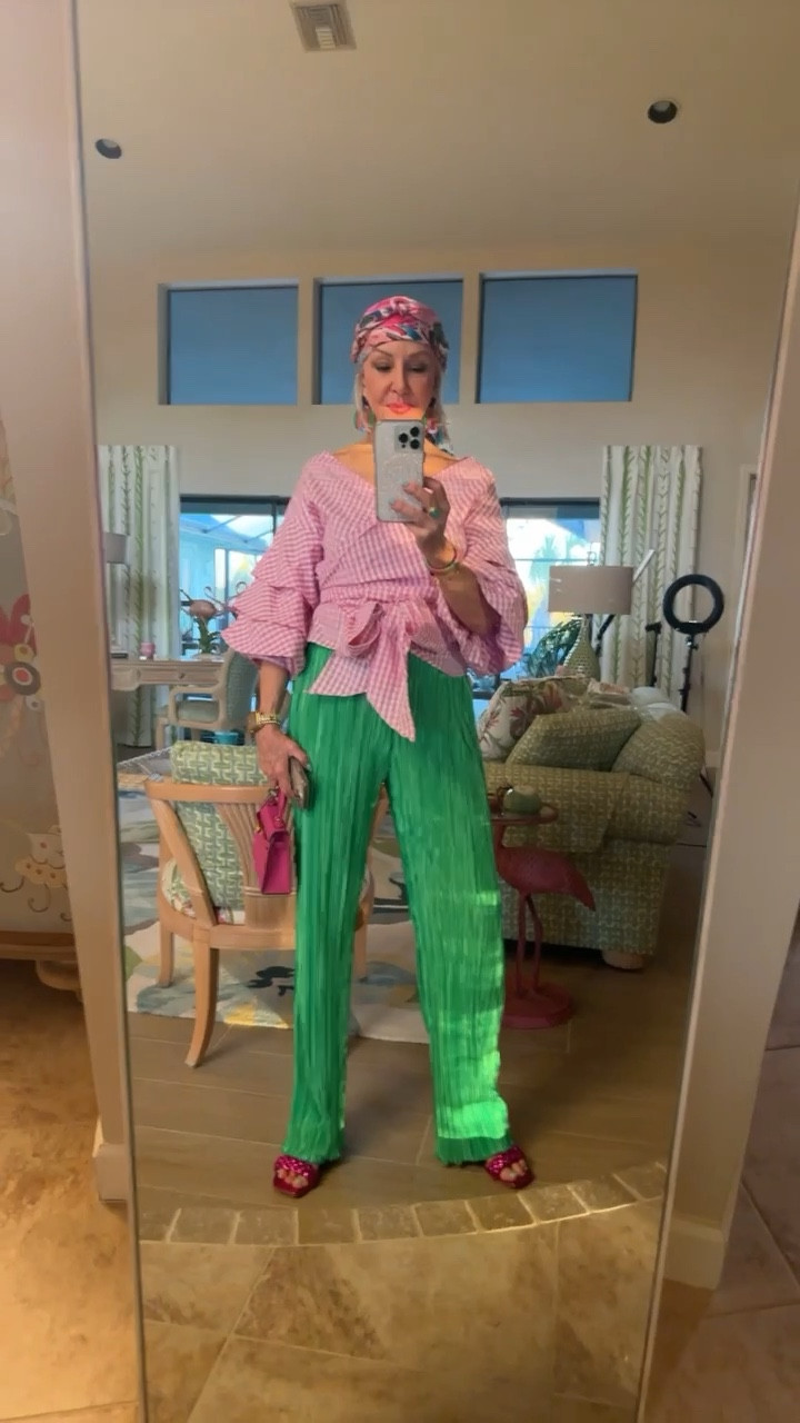 @amazonfashion @lilyandbean 
Pleated pull on pants and gingham puffed sleeve top. Top is old but so fun. 
Square scarf makes a great head wrap. 

#LTKSeasonal #LTKunder100 #LTKstyletip