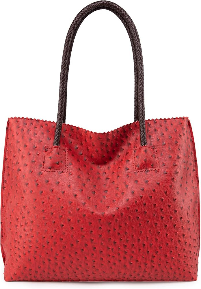 Milan Chiva Tote Bag for Women with Zipper Large Ostrich Vegan Leather Shoulder Purses and Handba... | Amazon (US)