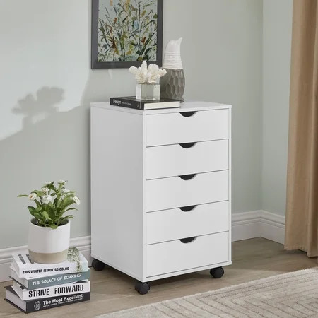 5 Drawer Dresser with Casters Drawer Unit for Home Office Dorm Shop Garage-Color: White | Walmart (US)