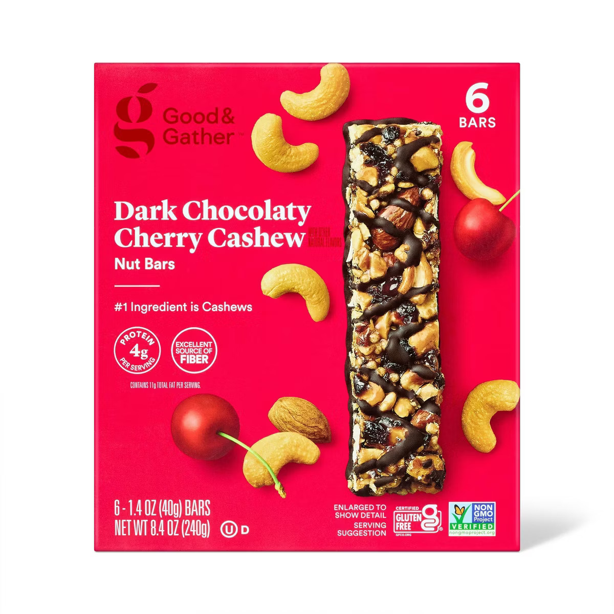 Dark Chocolaty Cherry Cashew with Other Natural Flavors Nut Bars - 8.4oz/6ct - Good & Gather™ | Target