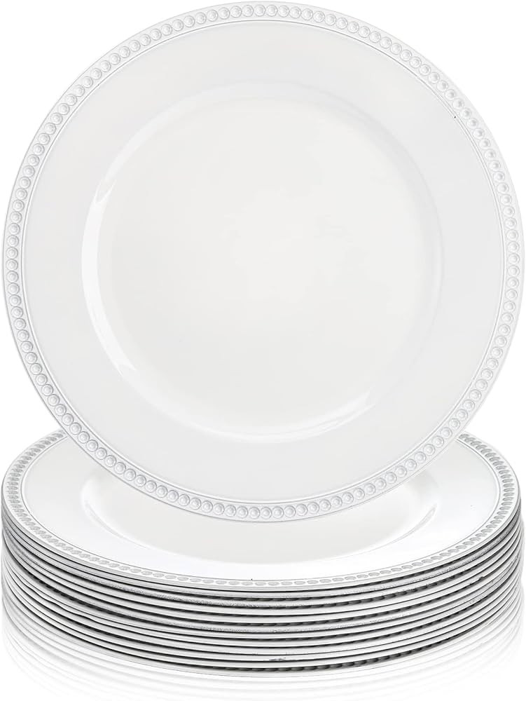 Okllen 12 Pack Plastic Round Charger Plates, 13" Dinner Chargers Decorative Plates with Beaded Ri... | Amazon (US)