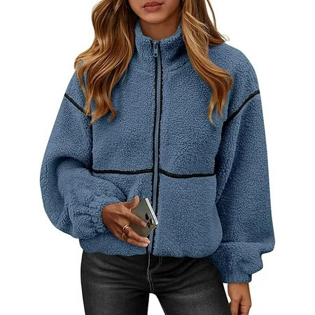 PRETTYGARDEN Fleece Jacket Women Sherpa Oversized Zip Up Fall Jackets Winter Coats Faux Fur Warm Outwear Fashion Clothing | Walmart (US)