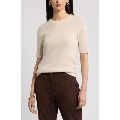 Nordstrom Cashmere Short Sleeve Crewneck Sweater in Olive Woodland at Nordstrom, Size Small | Nordstrom