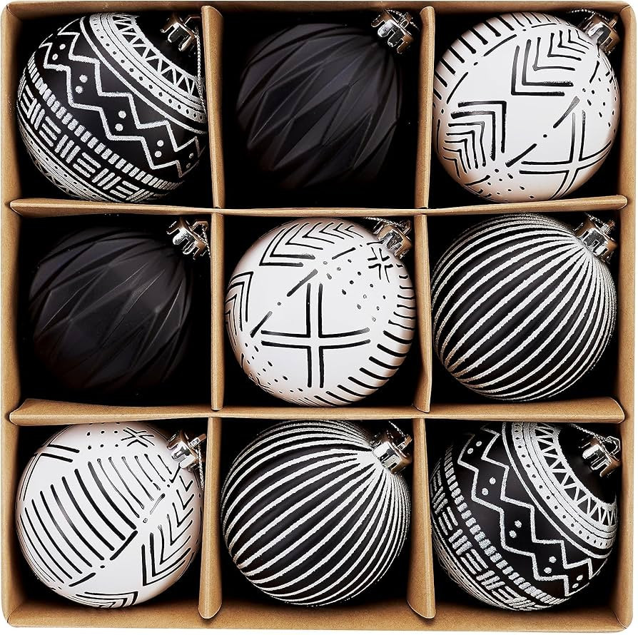 DecorbyHannah Christmas Ornaments, 9ct 80mm Large Black White Christmas Tree Decorations, Shatter... | Amazon (US)