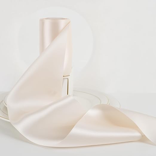 Light Champagne Ribbon 4 inch Wide Double-Faced Satin Champagne Ribbon for Wedding Chair Sashes B... | Amazon (US)