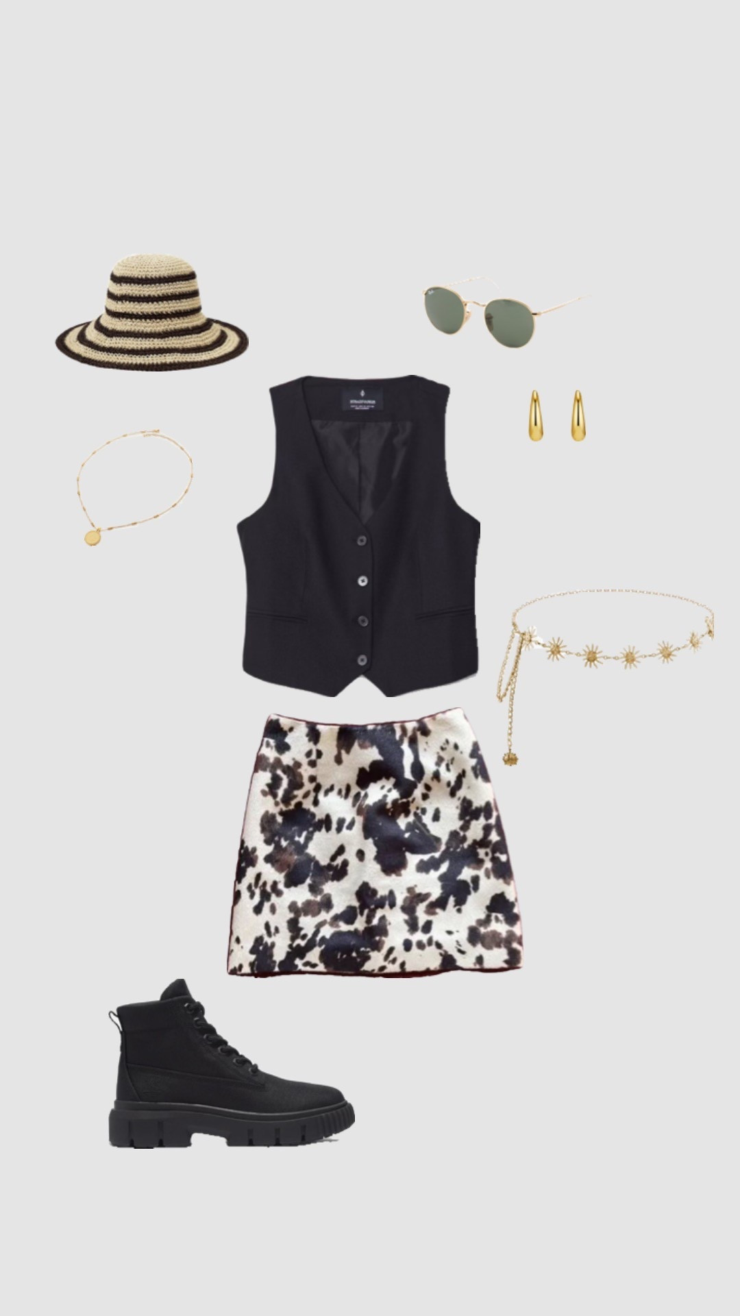What I’m wearing to Glastonbury festival 2025 

Get 15% off Orelia Jewellery with code - OLIST-W57F

• cow print animal satin skirt gold sun belt black linen waistcoat raffia straw bucket beige stripe hat festival style walking boots summer outfit truck festival outfits reading Leeds •

#LTKxboohoosummer #LTKfestival #LTKsummer