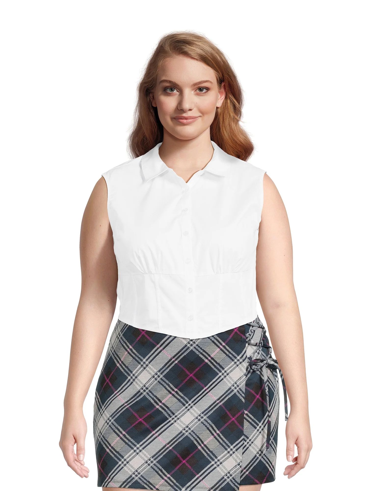 Madden NYC Juniors Plus White Shirting, Sizes 1X-4X - Walmart.com | Walmart (US)