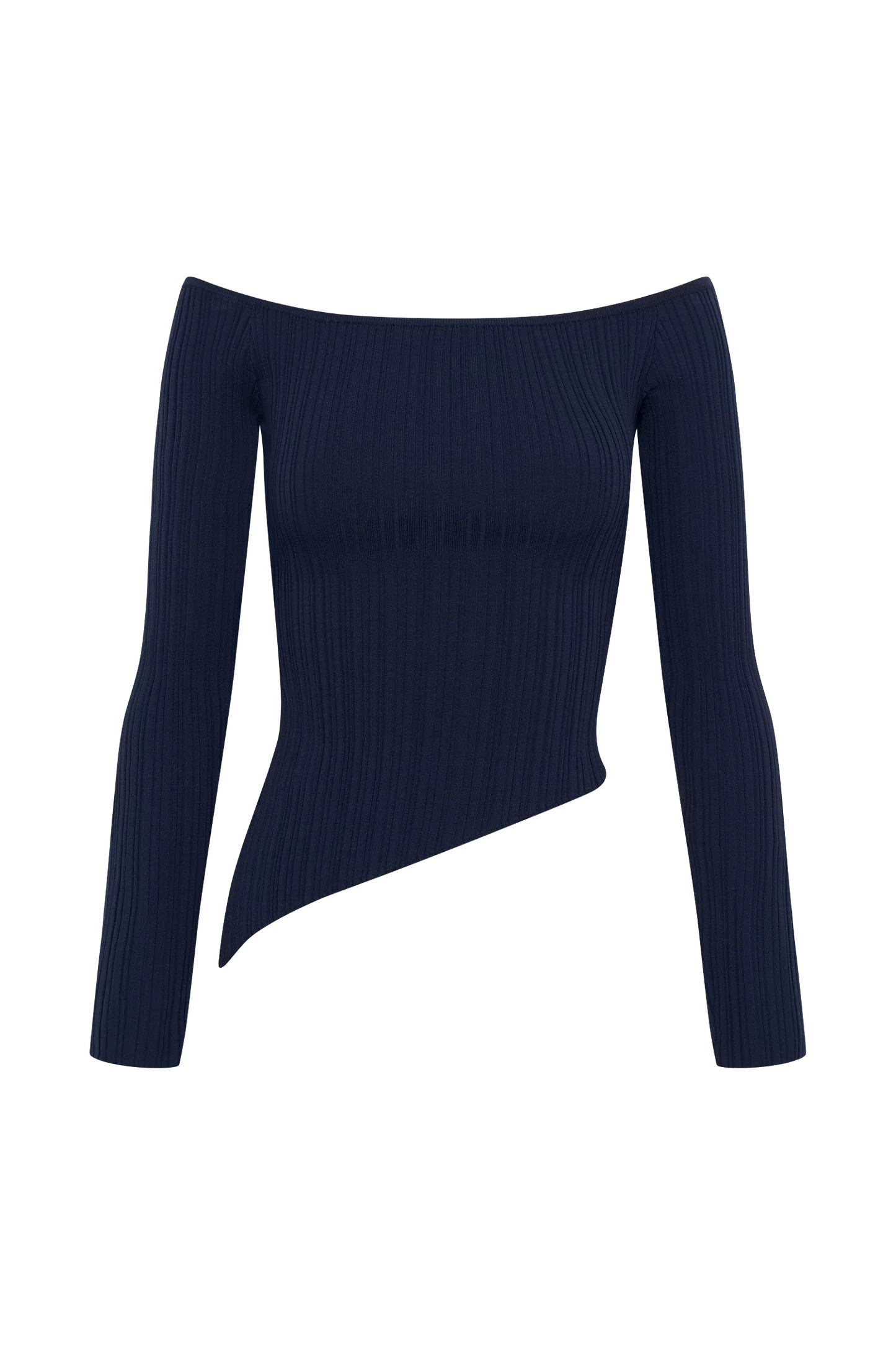 Chiara Off Shoulder Rib Knit Top - Navy | MESHKI US
