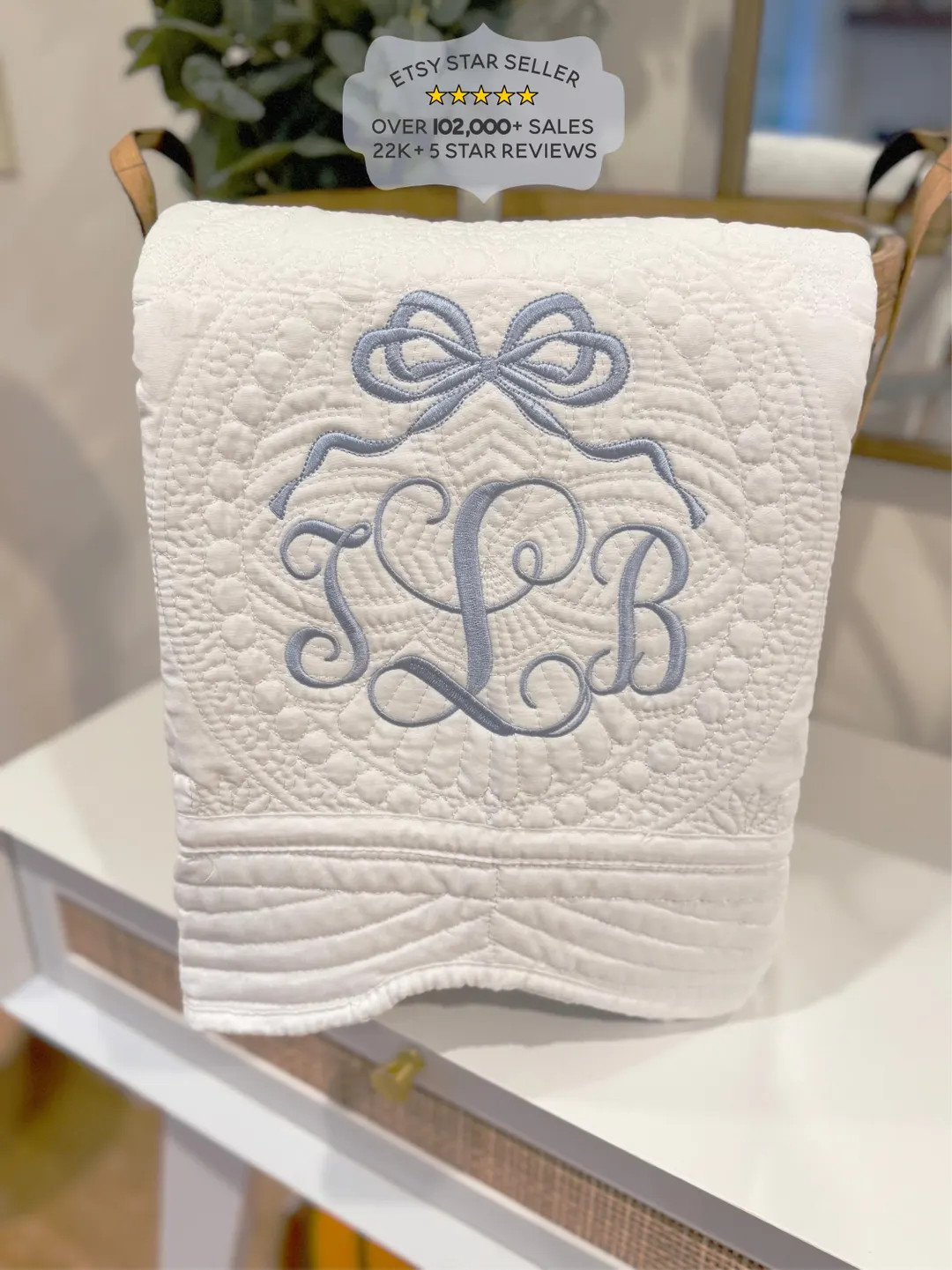 Personalized Embroidered Baby Blanket, Custom Cotton Heirloom Quilt Coquette Monogram Bow - Etsy | Etsy (Global)
