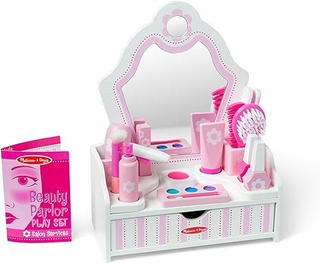 Melissa & Doug Wooden Beauty Salon Play Set, 18-Piece Vanity with Pretend Play Toys, Makeup, Mirr... | Amazon (US)