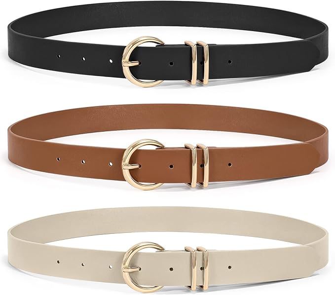 XZQTIVE 3 Pack Women Leather Belts for Jeans Dresses Pants Fashion Ladies Waist Belt With Gold Bu... | Amazon (US)