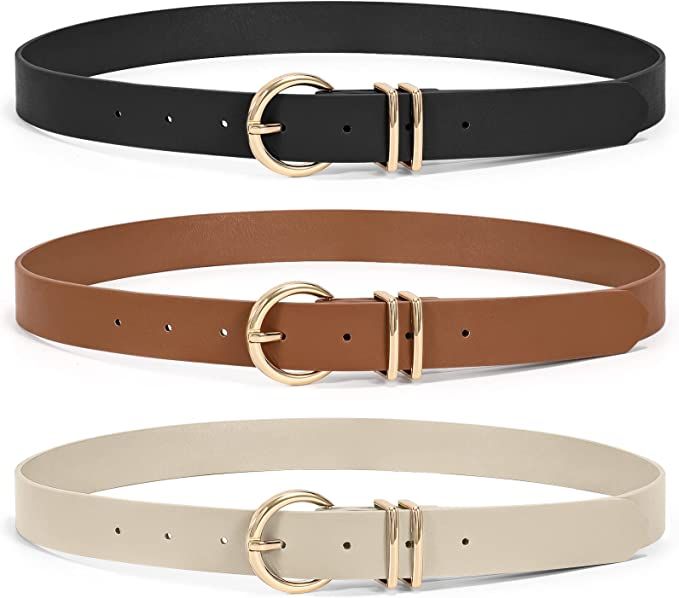 XZQTIVE 3 Pack 2Pack Women Belts For Jeans Dresses Pants Ladies Leather Waist Belt with Gold Buck... | Amazon (US)