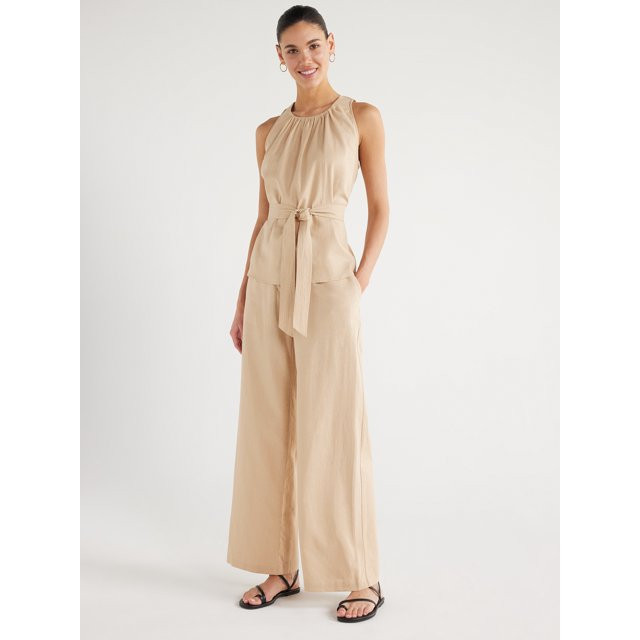 Scoop Women's High Neck Belted Linen Blend Halter Top, Sizes XS-XXL | Walmart (US)