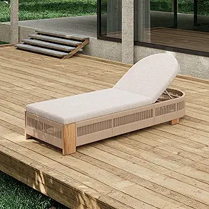 Merax Outdoor Chaise Lounge Chair with Adjustable Backrest & Waterproof Cushion - Acacia Wood Poo... | Amazon (US)
