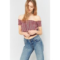 Pins & Needles Gingham Off-The-Shoulder Top, Maroon | Urban Outfitters UK