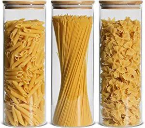 ComSaf Glass Spaghetti Pasta Storage Container with Lids 74oz Set of 3, Tall Clear Airtight Food ... | Amazon (US)