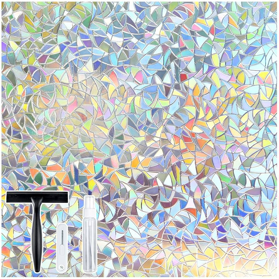 rabbitgoo Window Privacy Film Stained Glass Rainbow 3D Prism Decorative Iridescent Window Sticker... | Amazon (US)
