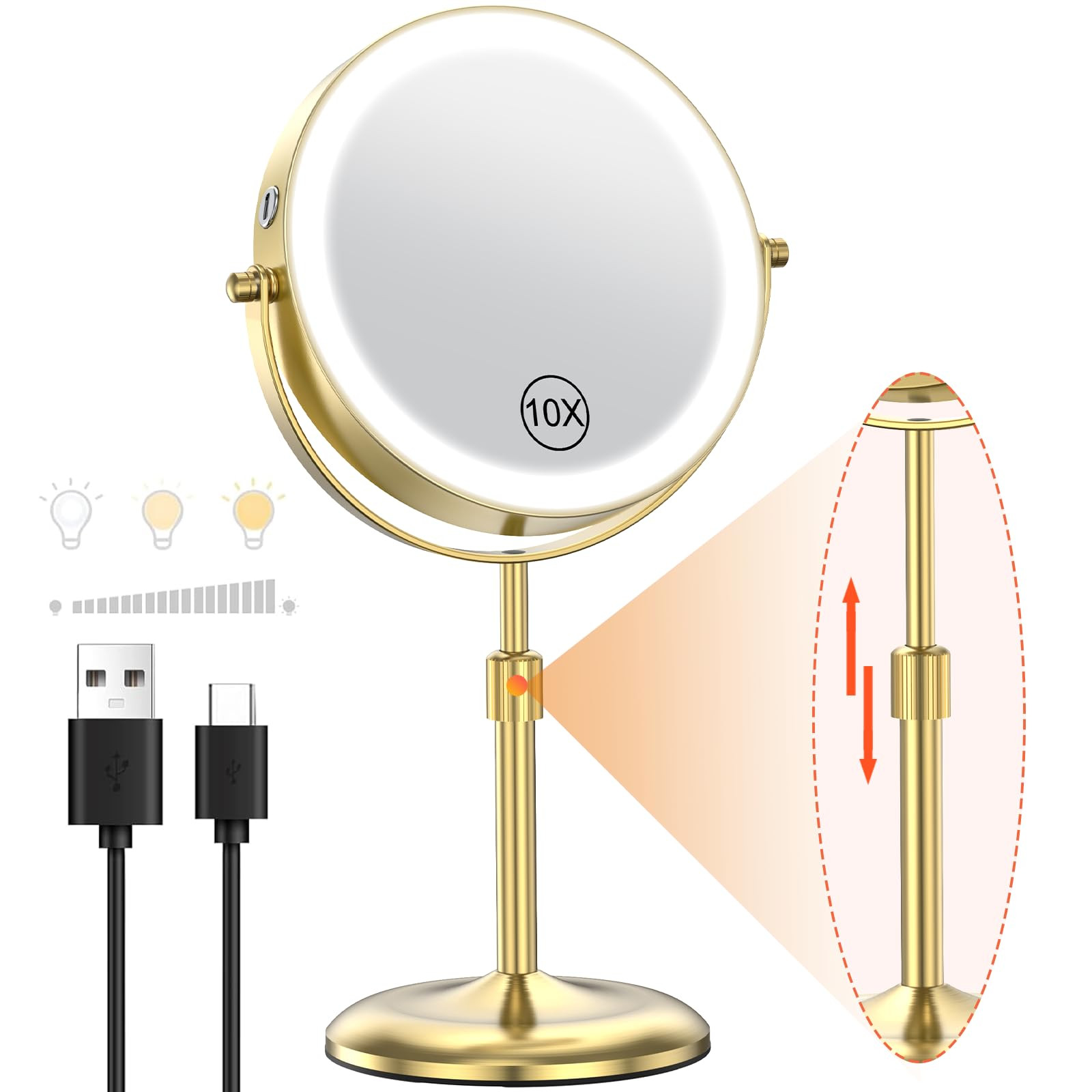 Benbilry Lighted Makeup Mirror with 3 Color Lights & 10X Magnification, Adjustable Brightness & H... | Amazon (US)