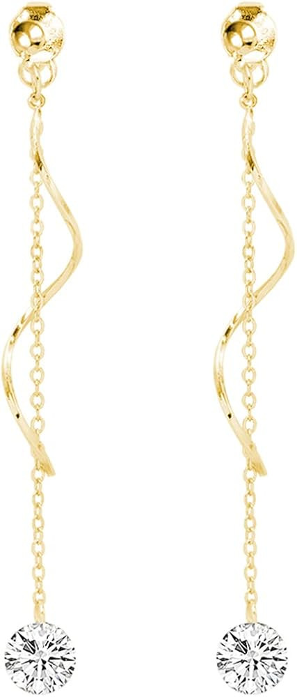 SLUYNZ 925 Sterling Silver Droplet Dangle Earrings Chain for Women Teens Long Chain Earrings Tass... | Amazon (CA)