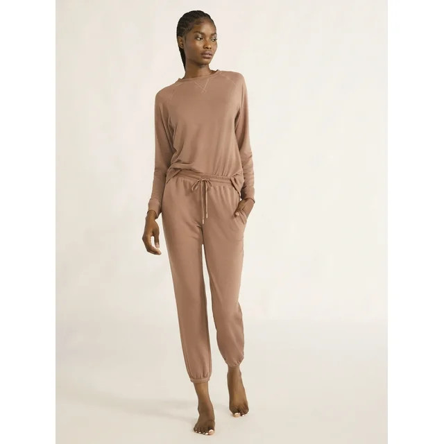 Joyspun Women's French Terry Cloth Top and Jogger Pants Set, 2-Piece, Sizes XS-3X | Walmart (US)