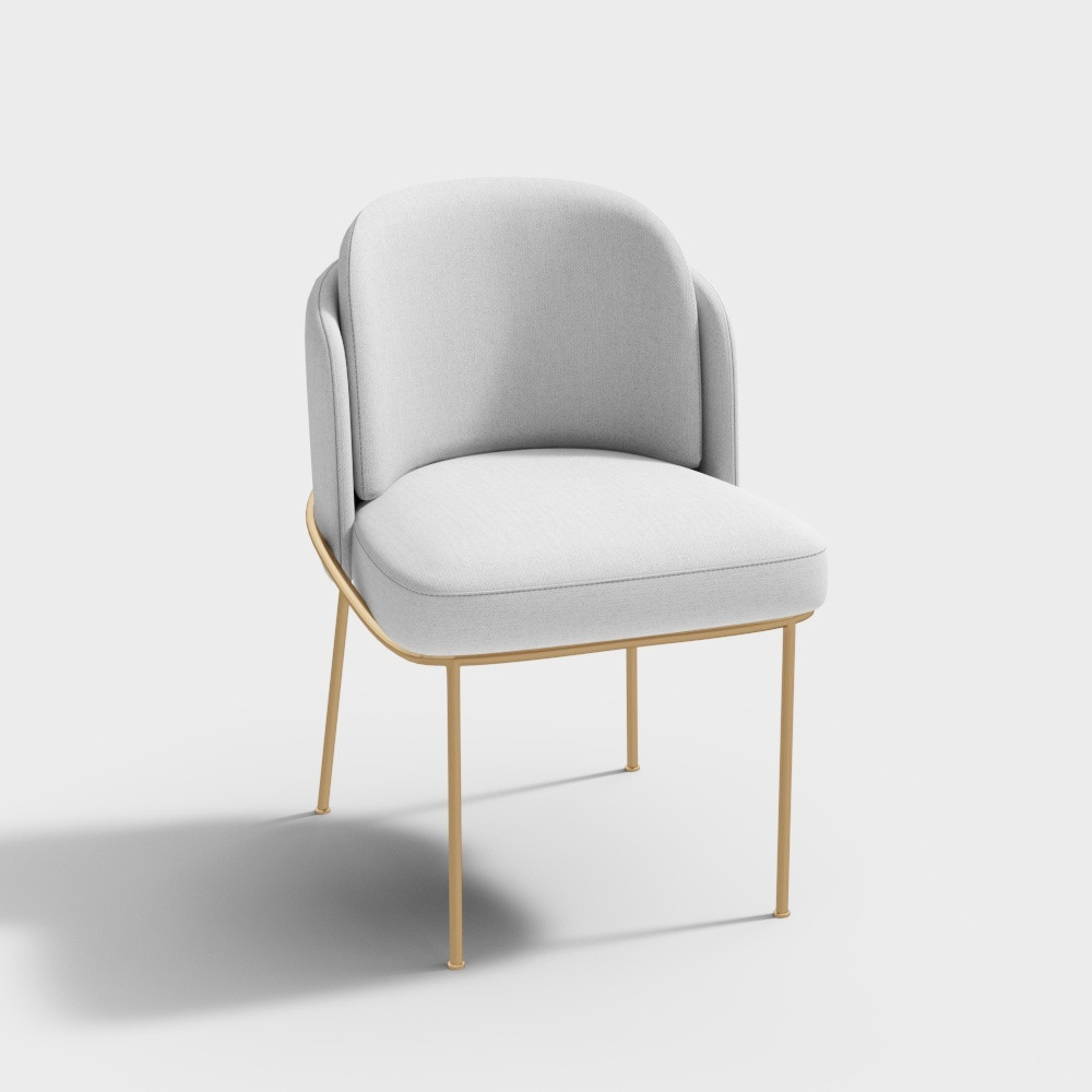 Linenic White Dining Chair Modern Cotton&Linen Upholstered Side Chair in Gold | Homary