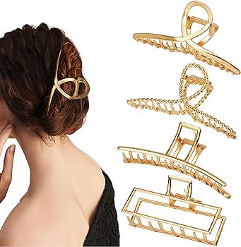 4 Pack Large Metal Hair Clips for Women and Girls, 4.3 Inch Big Nonslip Gold Color Clamps, Perfec... | Amazon (US)