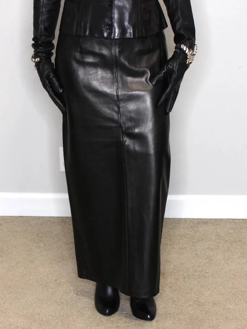 Vintage Black Leather Maxi Skirt | High-waisted Long Leather Skirt | Edgy Chic Retro Style - Etsy | Etsy (US)