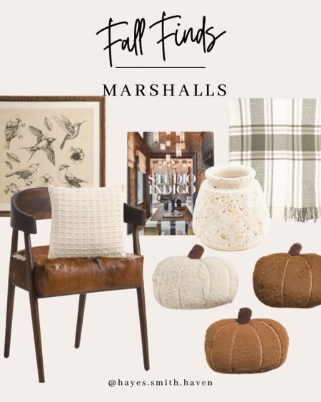 Fall decor, Marshalls, affordable fall decor, pumpkin pillows, fall throw blanket, neutral vase, neutral coffee table book, wall art, dark wood chair

#LTKunder50 #LTKhome #LTKSeasonal