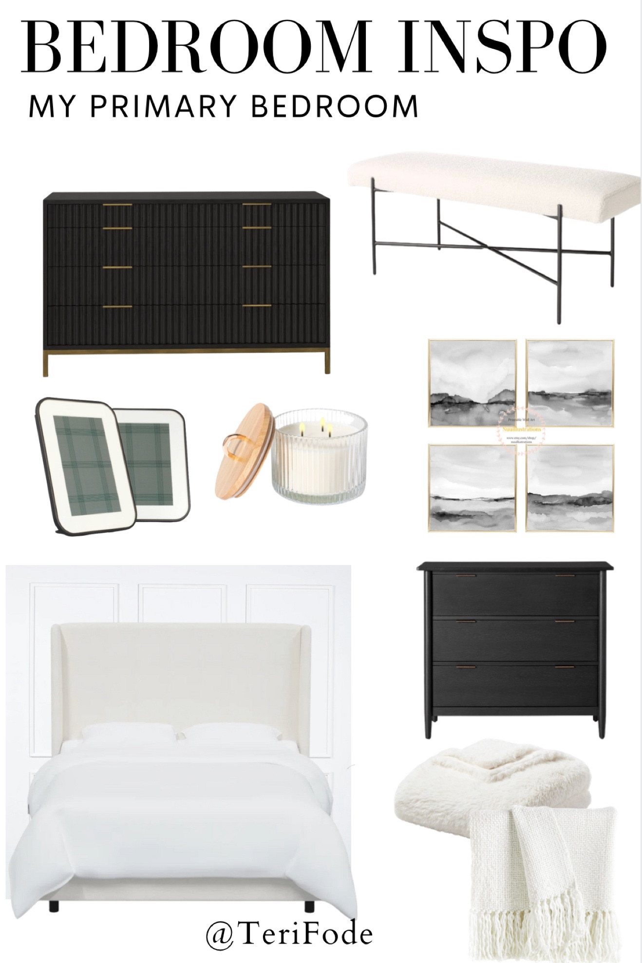 Bedroom inspired! The secret to a black and white bedroom is adding layers of whites and varying colors from whites to creams! Also add charcoal and grays to bring interest in contrast to the black  

#LTKstyletip #LTKhome