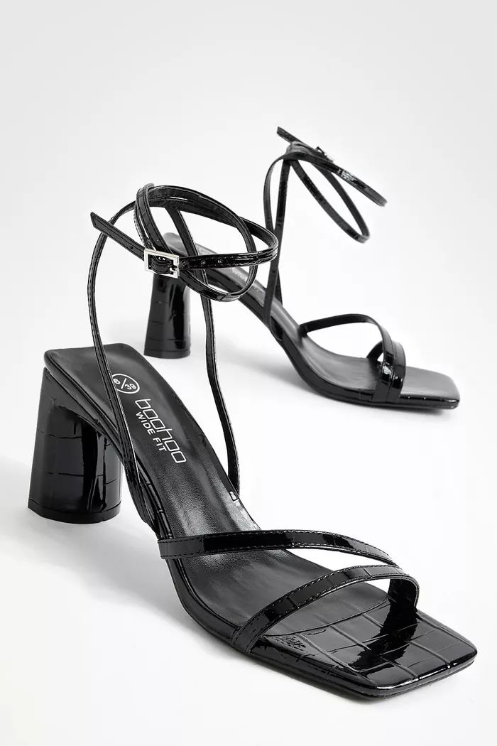 Wide Fit Low Heel Asymmetric Strap Sandals | Boohoo.com (UK & IE)