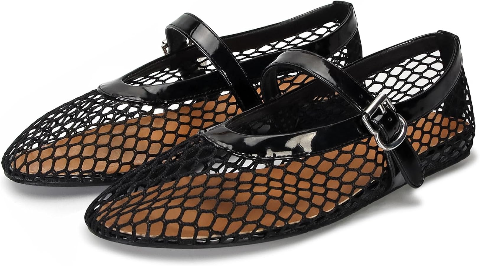 DOEYG Mesh Ballet Flats for Women Buckle Strap Comfy Casual Office Flat Heel Ballerina Shoes | Amazon (US)