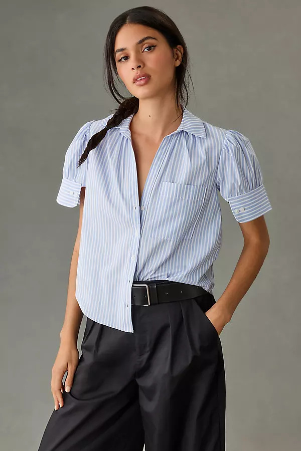 By Anthropologie Puff-Sleeve Buttondown Blouse By By Anthropologie in Blue Size XS | Anthropologie (US)