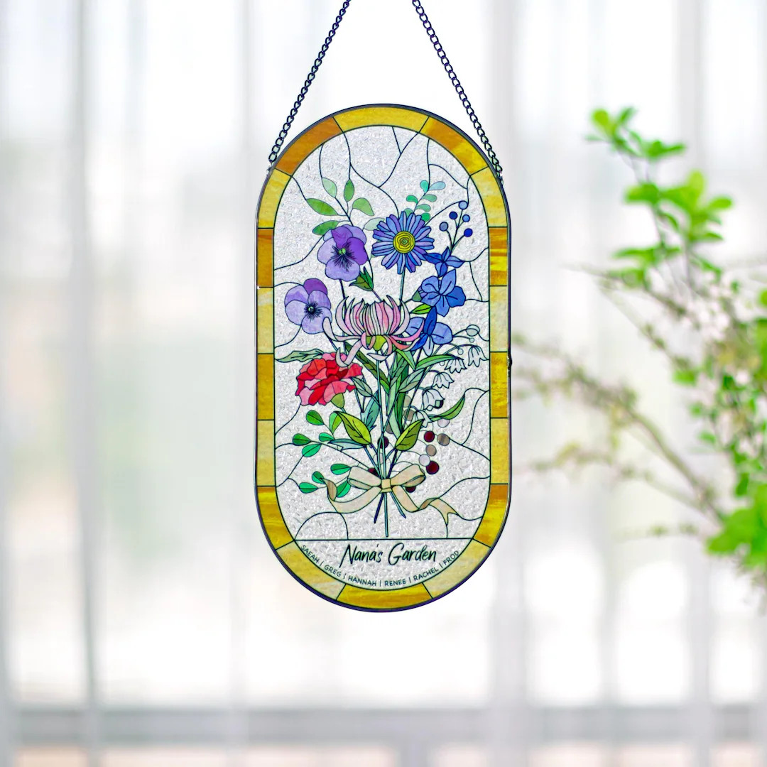 Family Birth Flower Bouquet Birth Month Flowers Personalized Stained Glass Window Hangings Person... | Etsy (US)