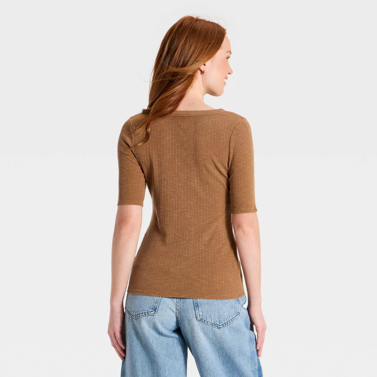 Women's Elbow Sleeve Heirloom Henley Shirt - Universal Thread\u2122 Brown S | Target