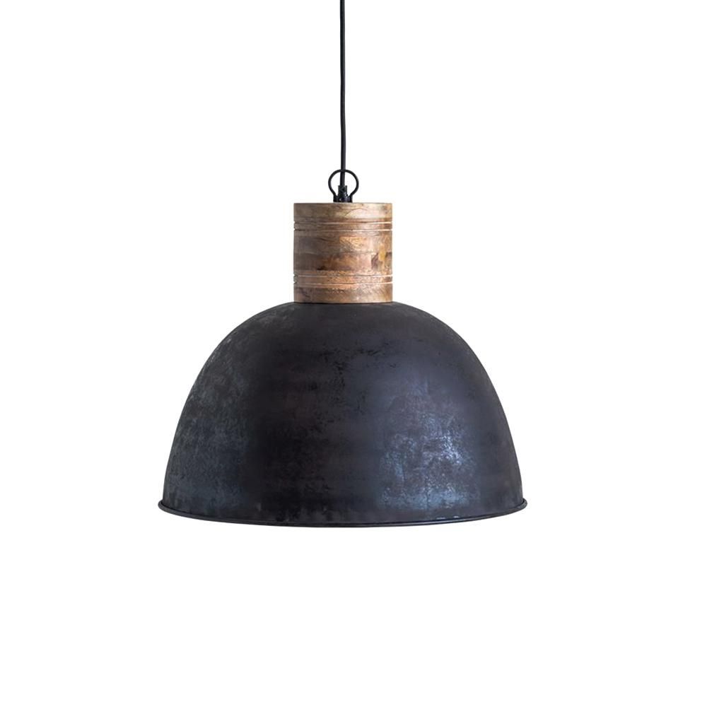 3R Studios 1-Light Black Metal Pendant Light with Wood Neck-DF0543 - The Home Depot | The Home Depot