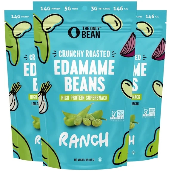 The Only Bean Edamame Dry Roasted Low Carb Snacks (Ranch), Vegan Gluten Free Snacks, Healthy Snac... | Walmart (US)