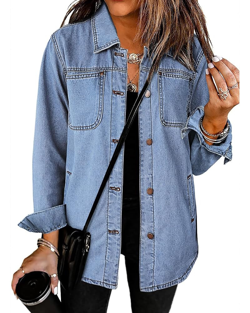 luvamia Denim Jackets for Women Trendy Long Sleeve Button Down Shirt Jacket Jean Shacket with Poc... | Amazon (US)