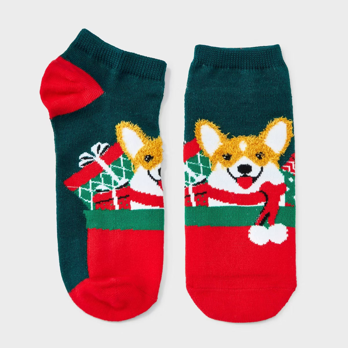 Women's Holiday Corgi Low Cut Socks - Dark Green/Red 4-10 | Target