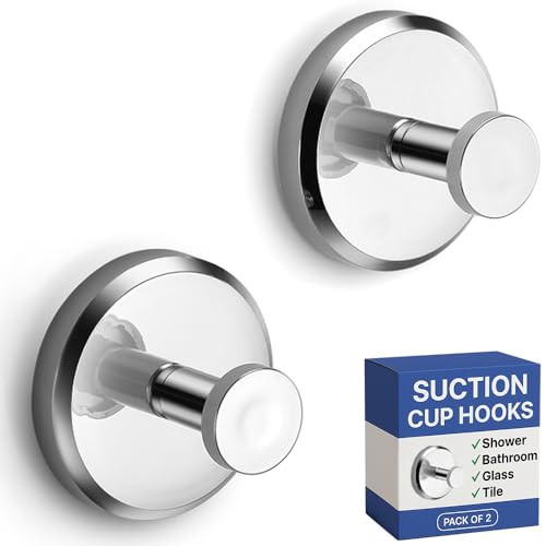 HOME SO Suction Cup Hooks for Shower, Bathroom, Kitchen, Glass Door, Mirror, Tile – Loofah, Towel, Coat, Bath Robe Hook Holder for Hanging up to 15 lbs – Waterproof & Rustproof, Chrome (2-Pack) … | Amazon (US)