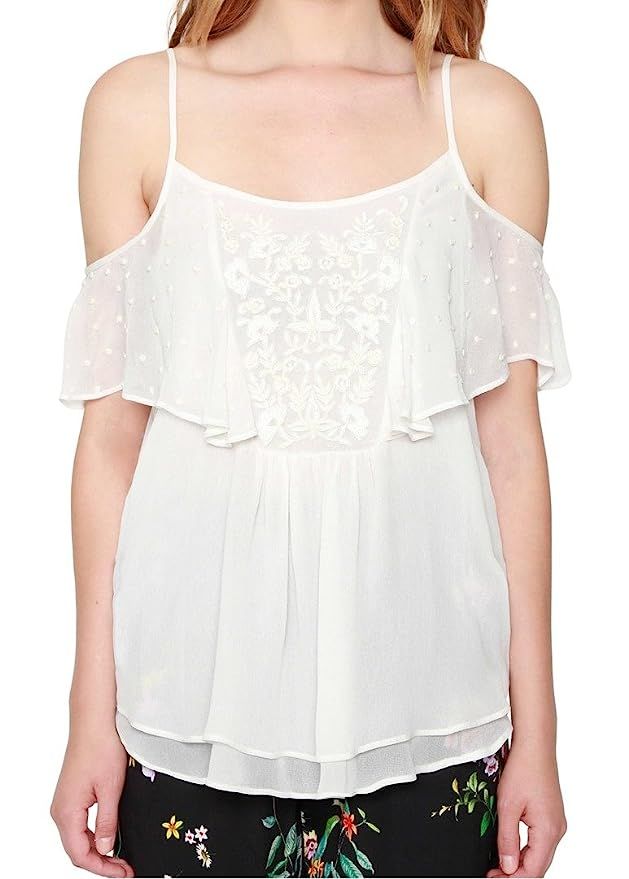 Willow & Clay Embroidered Cold Shoulder Tank Top Blouse Ivory Women's Large L | Amazon (US)