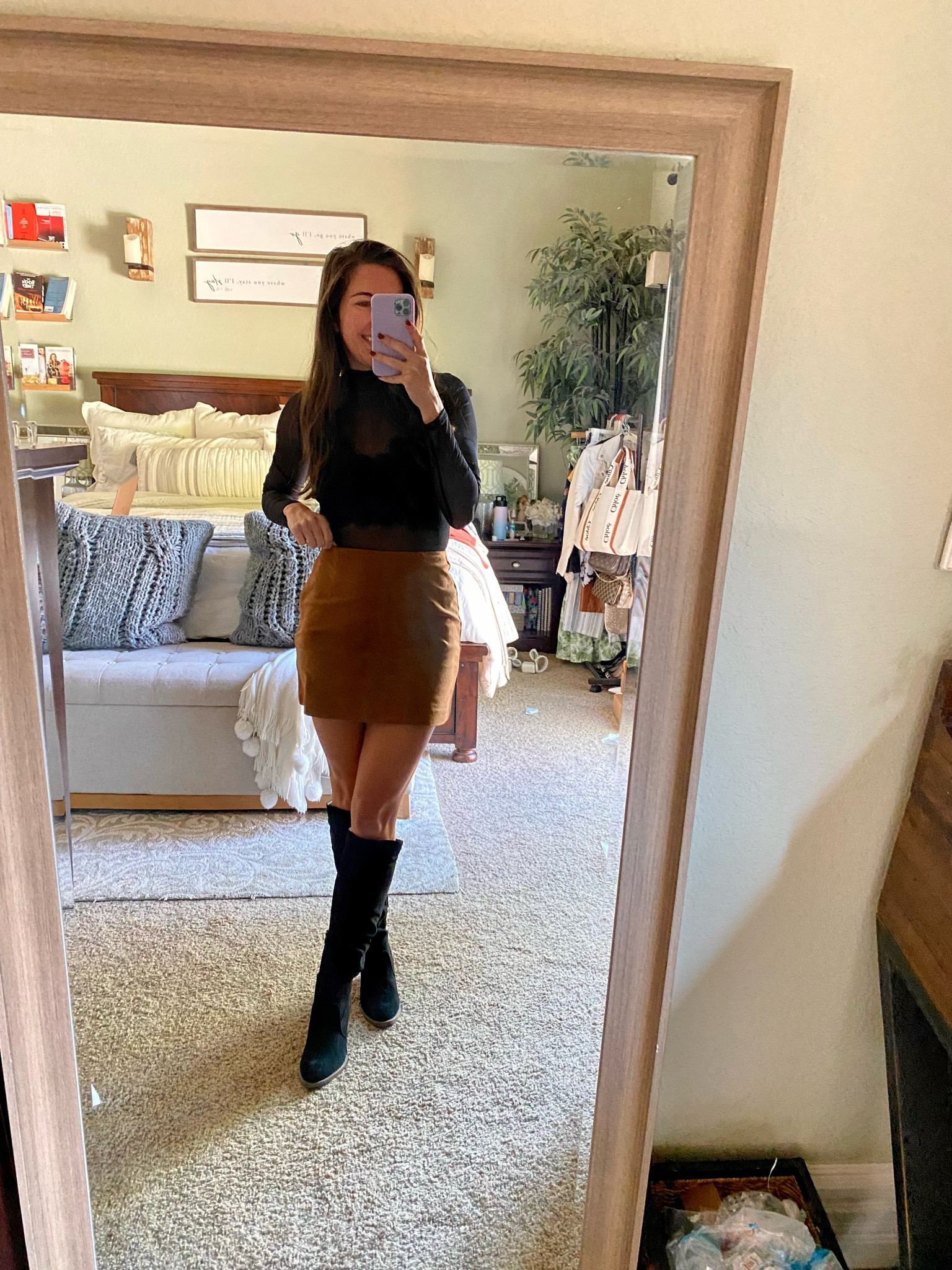 Mesh mock neck top suede skort

#LTKunder50 #LTKsalealert #LTKstyletip