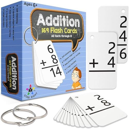 Star Right Education Addition Flash Cards, 0-12 (All Facts, 169 Cards) with 2 Rings - Addition Fl... | Amazon (US)