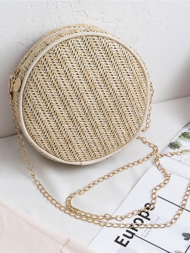 Vacation Straw Chain Circle Bag | SHEIN