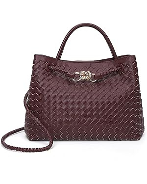 Woven Tote Bag for Women Crossbody Handbag,Vegan Leather Large Tote Purse,Trendy Satchel Handbag ... | Amazon (US)