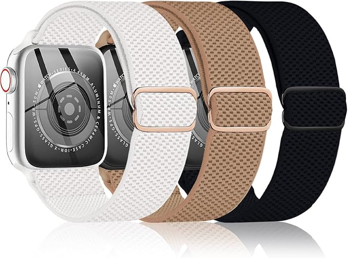 3 Pack Stretchy Nylon Band Compatible with Apple Watch Band 42mm 44mm 45mm for Women Men, Adjusta... | Amazon (US)